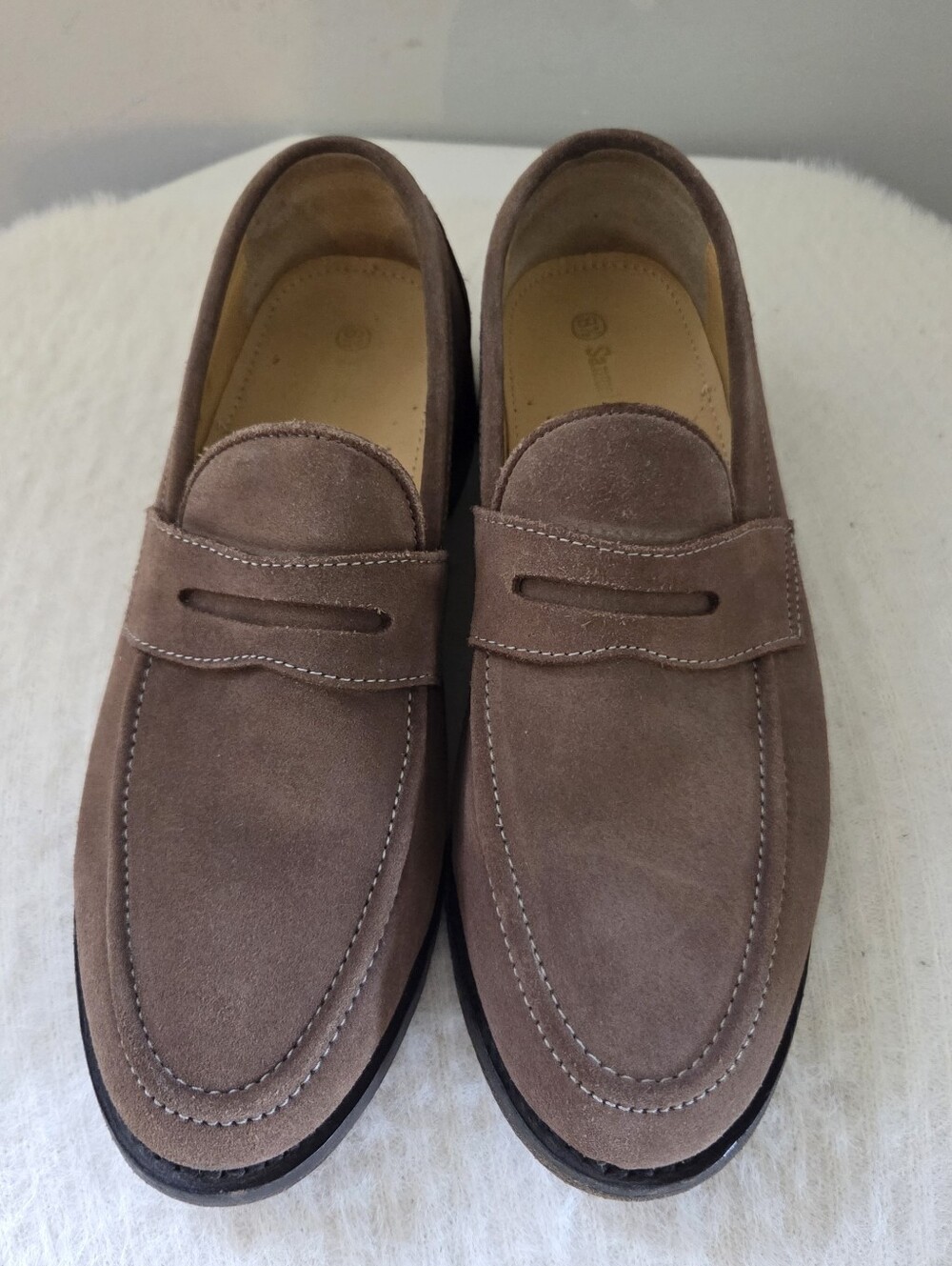 Samuel Windsor Suede Penny Loafers Light Brown Handmade Goodyear Welt Mens 9.5